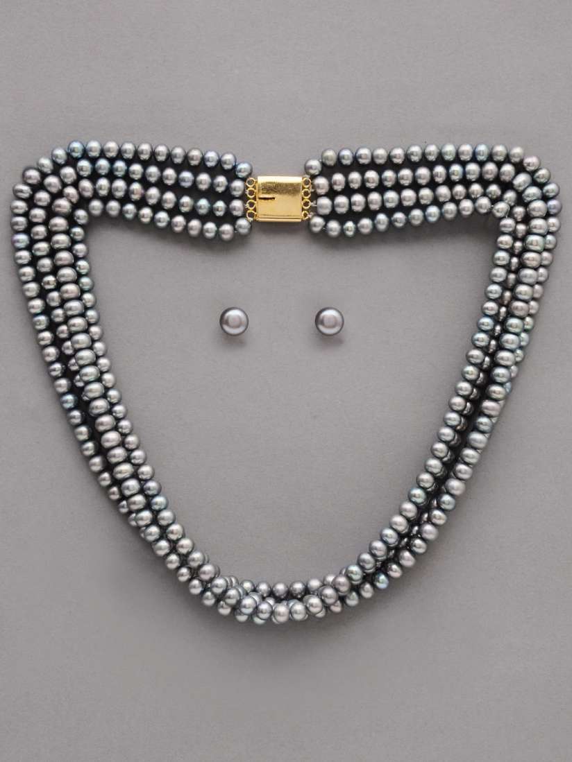 Buy Jpearls Women 4 String Grey Pearl Jewellery Set Jewellery Set for Women 99823 Myntra
