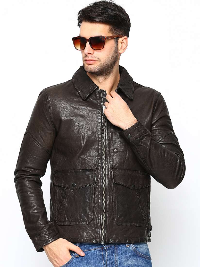 Buy Jack Jones Men Brown Leather Jacket Jackets for Men 546727 Myntra