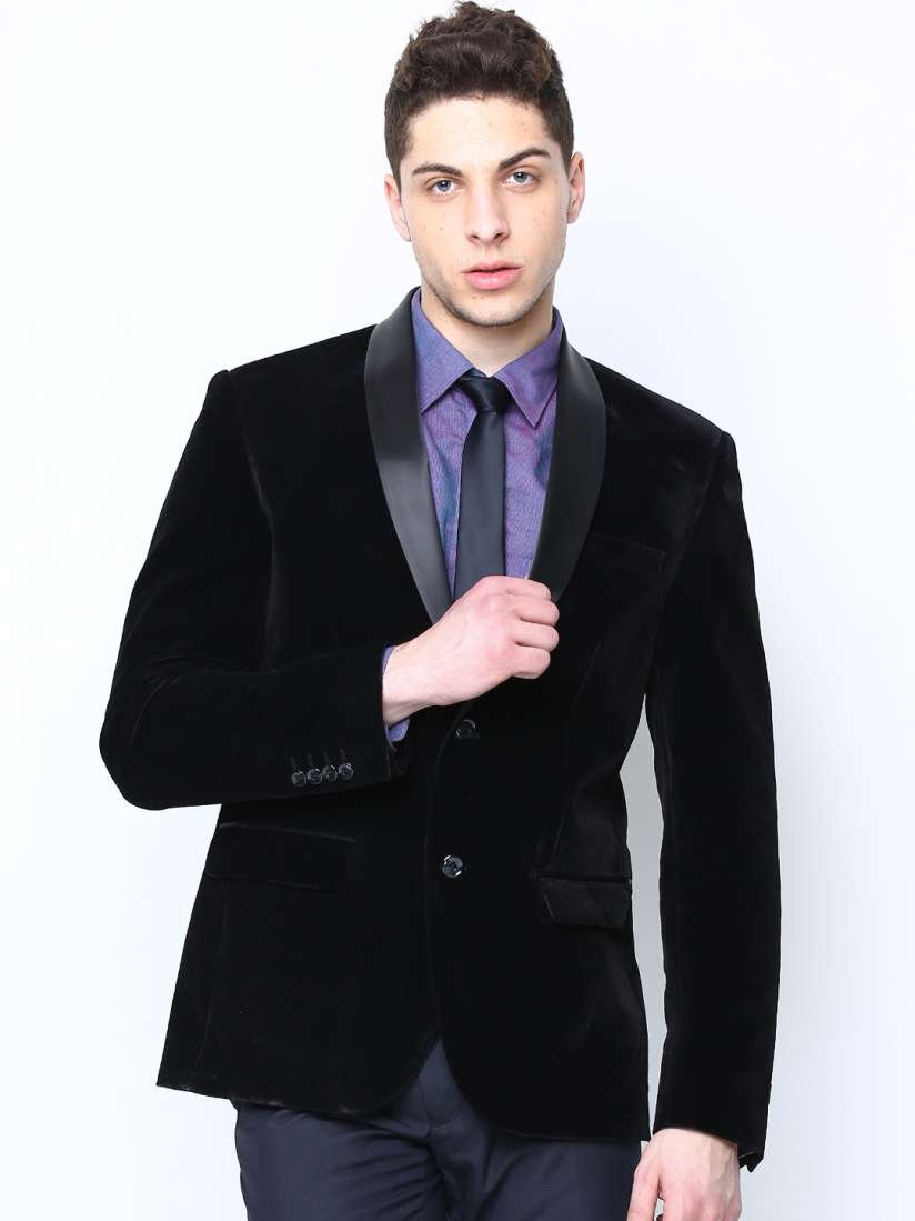 Buy John Players Men Black Single Breasted Slim Fit Velvet Blazer Blazers for Men 595819 Myntra