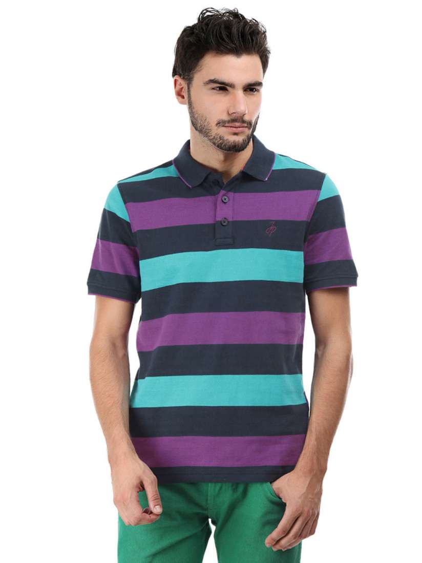 Buy John Players Men Purple Turquoise Blue Auto Striped Polo Pure Cotton T shirt Tshirts for Men 123734 Myntra