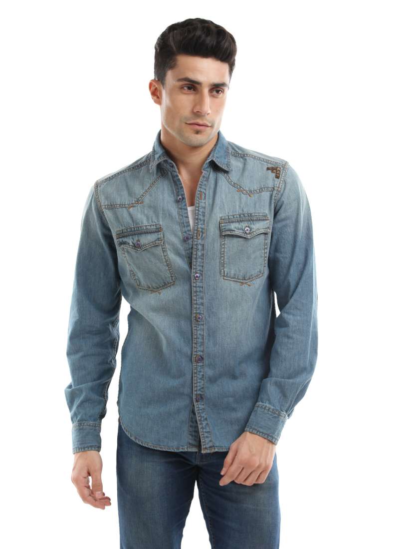 Buy Locomotive Men Blue Denim Shirt Shirts for Men 98147 Myntra