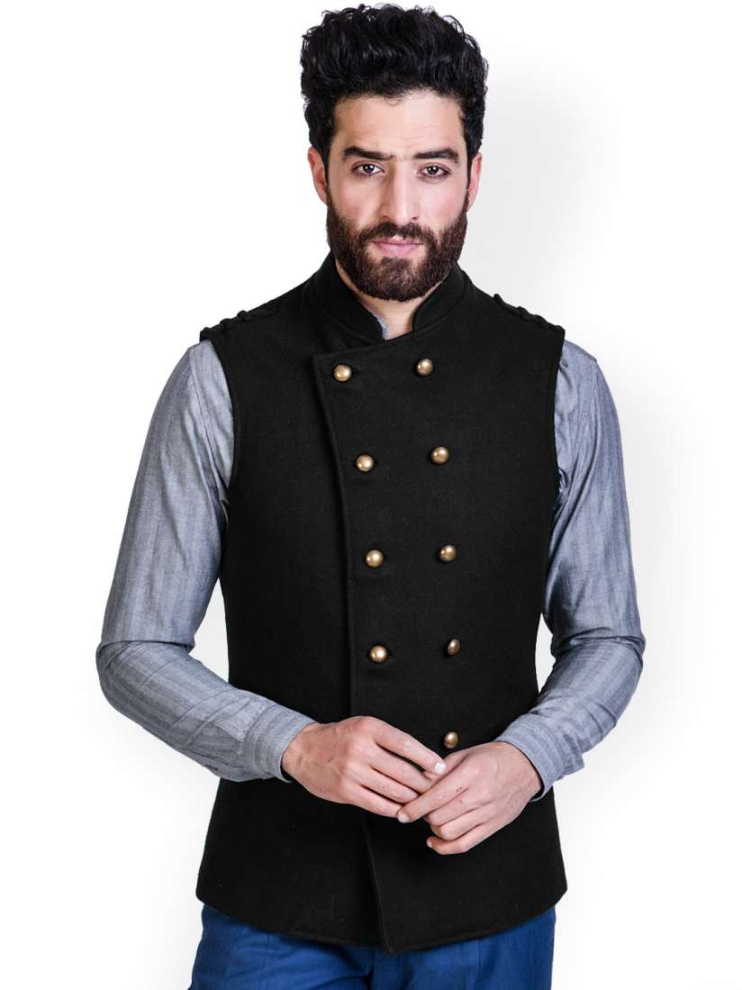 Buy MR BUTTON Men Black Woollen Sleeveless Slim Fit Jacket Jackets for Men 608515 Myntra
