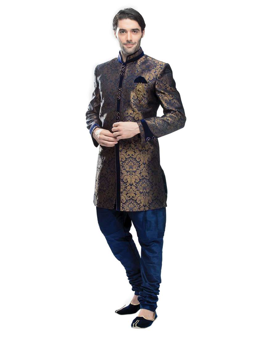 Manyavar blue sherwani clearance