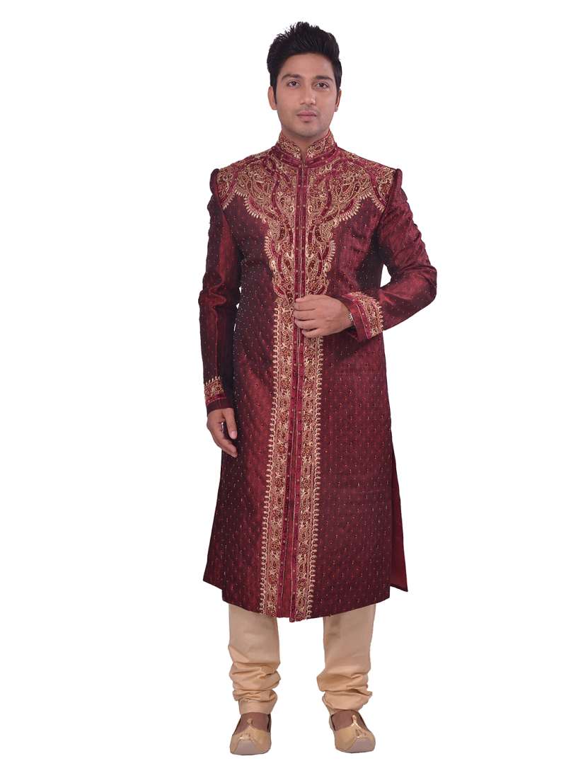 Buy Manyavar Men Maroon Beige Embroidered Sherwani Sherwani for Men 536684 Myntra