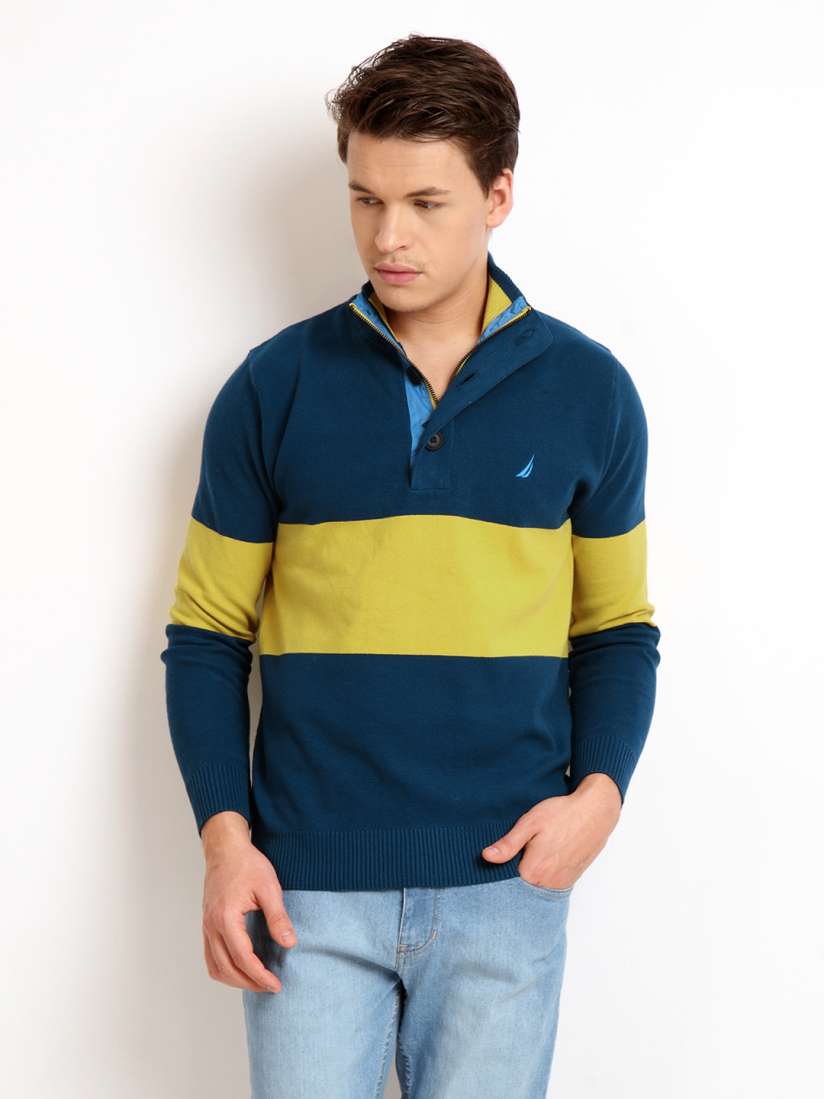 Buy Nautica Men Blue Yellow Striped Sweater Sweaters for Men 179372 Myntra