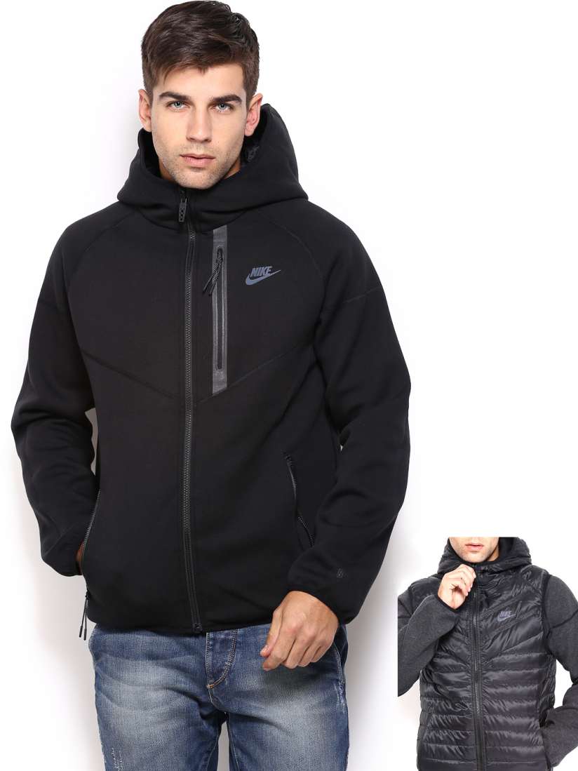 Buy Nike Men Black Charcoal Grey Aeroloft Windrunner Hooded Reversible Jacket Jackets for Men 487667 Myntra