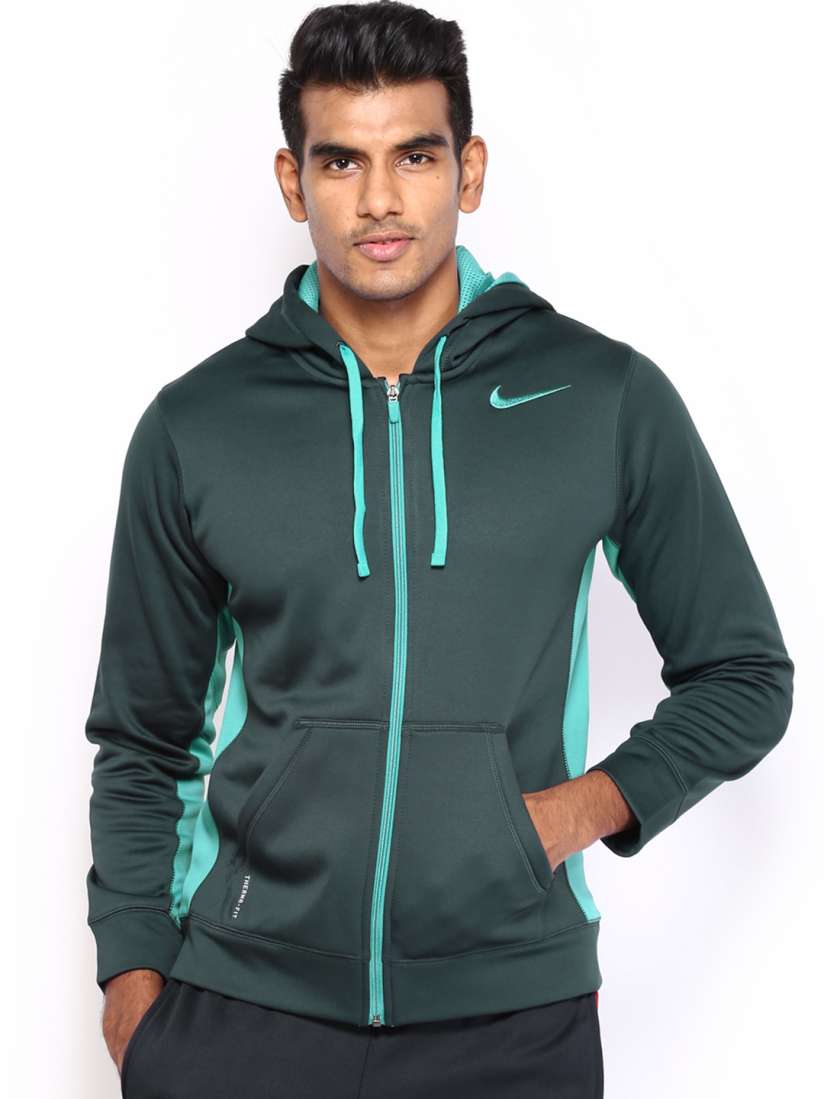 Buy Nike Men Olive Green Full Zip Hooded Jacket Jackets for Men 487660 Myntra