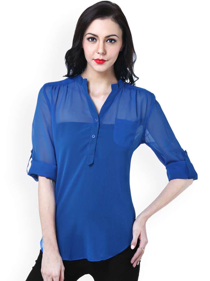 Buy PURYS Women Royal Blue Sheer Top Tops for Women 579319 Myntra