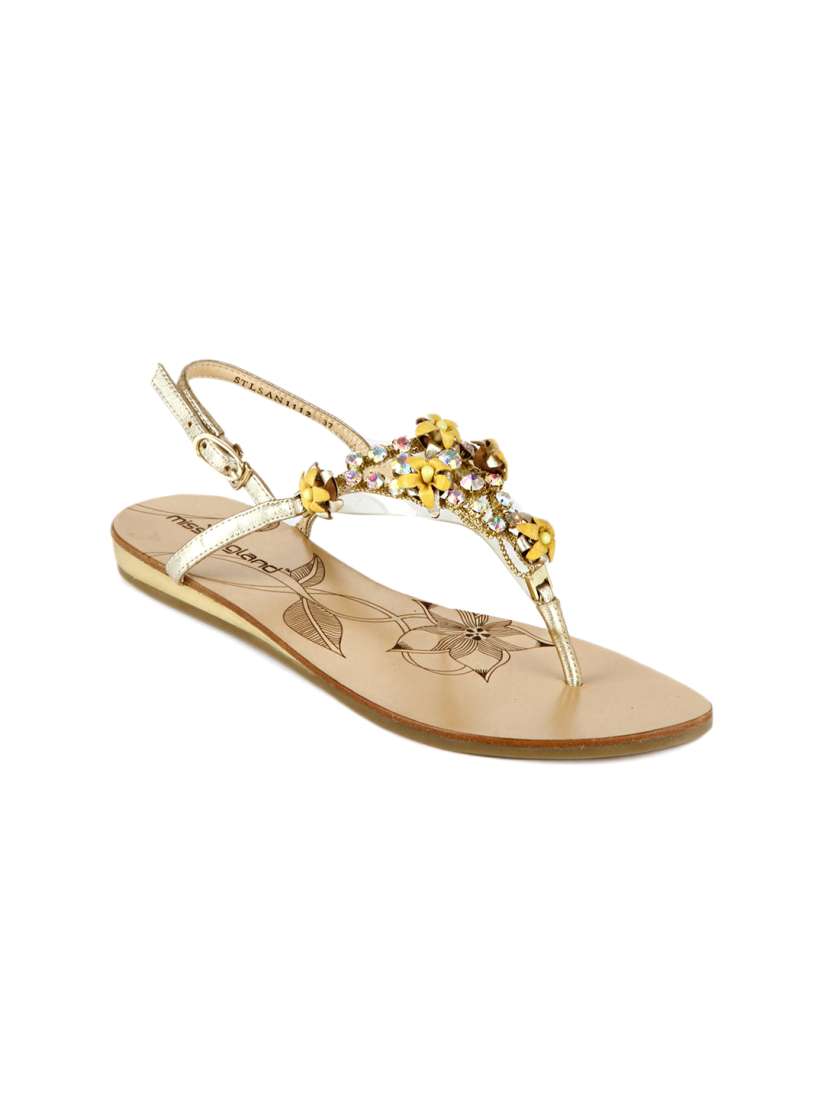 Buy Pavers England Women Yellow Golden Studded Sandals Flats for Women 152609 Myntra