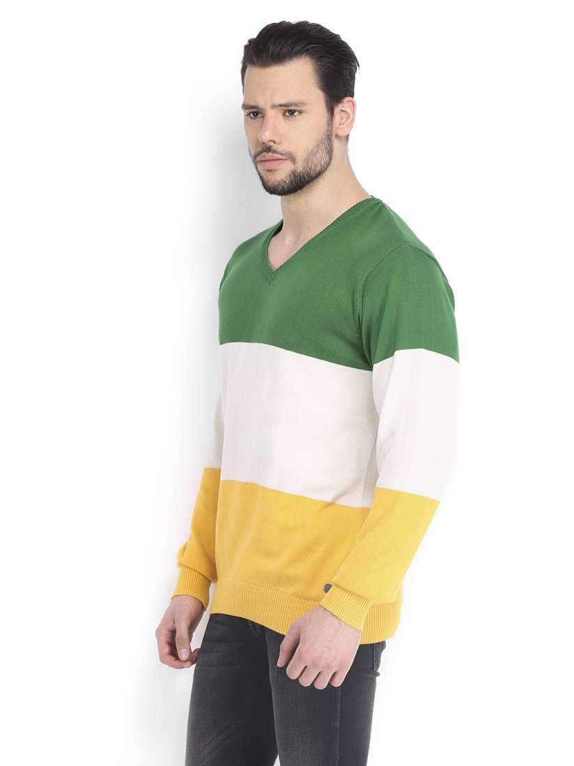 Buy Peter England Men Green Off White Striped Sweater Sweaters for Men 533602 Myntra