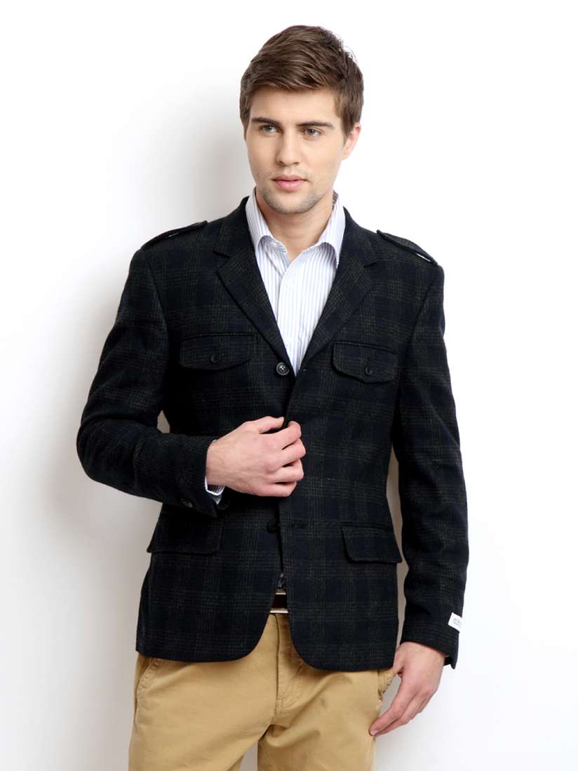 Buy Peter England Men Navy Grey Checked Wool Blend Italian Fit Blazer Blazers for Men 186550 Myntra