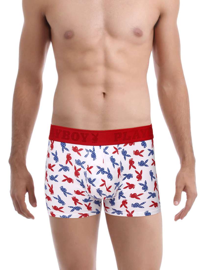 Buy Playboy Designer Men White Red Motif Boxer Trunks UD 62 Trunk for Men 552961 Myntra