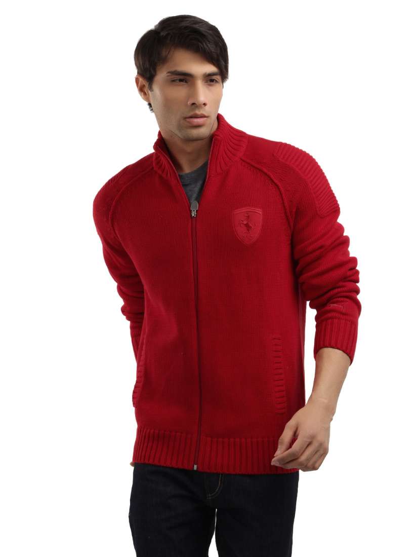 Buy Puma Men Red Ferrari Chunky Knit Zip up Sweater Sweaters for Men 96087 Myntra
