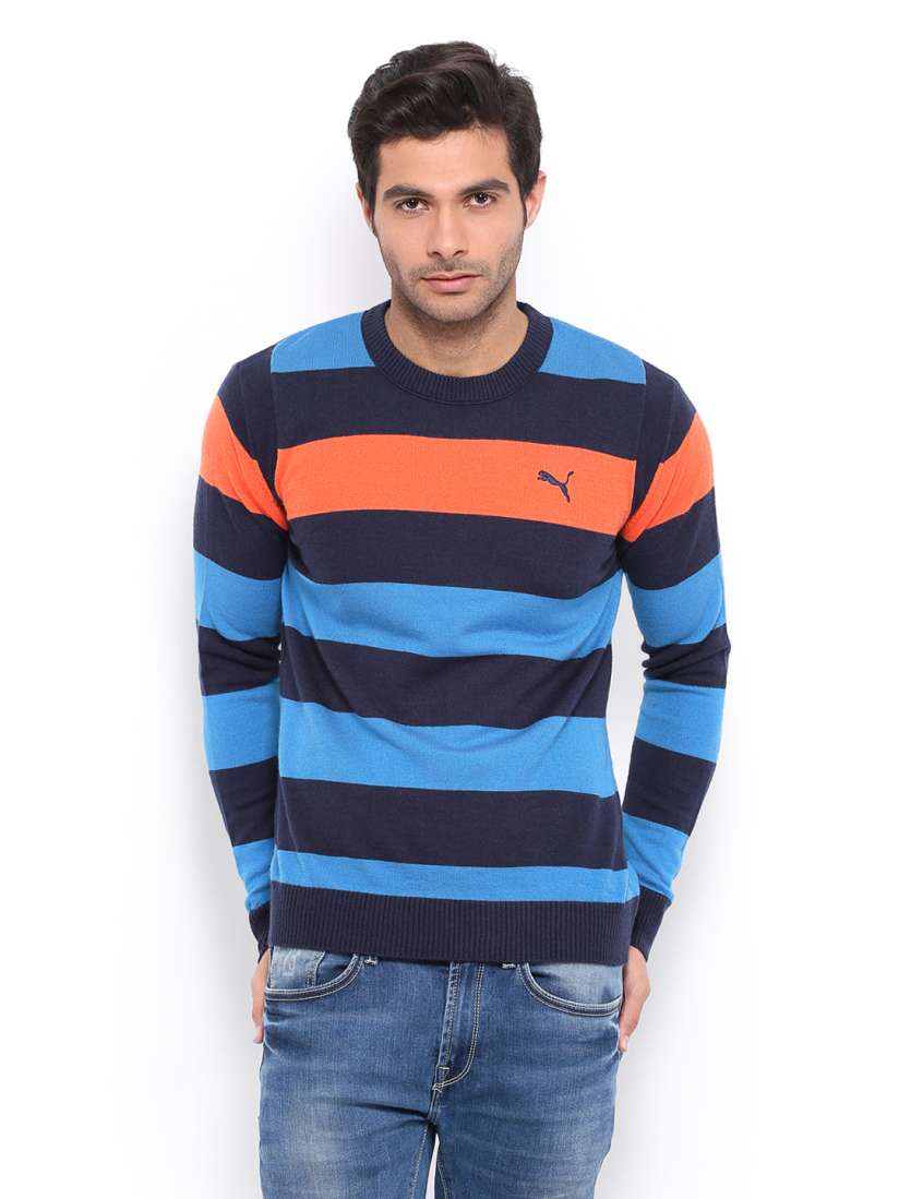 Buy Puma Men Blue Orange Striped Sweater Sweaters for Men 353769 Myntra