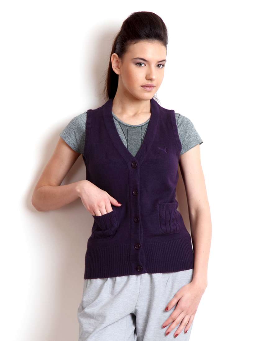 Buy Puma Women Purple Knit Sleeveless Cardigan Sweaters for Women 154971 Myntra