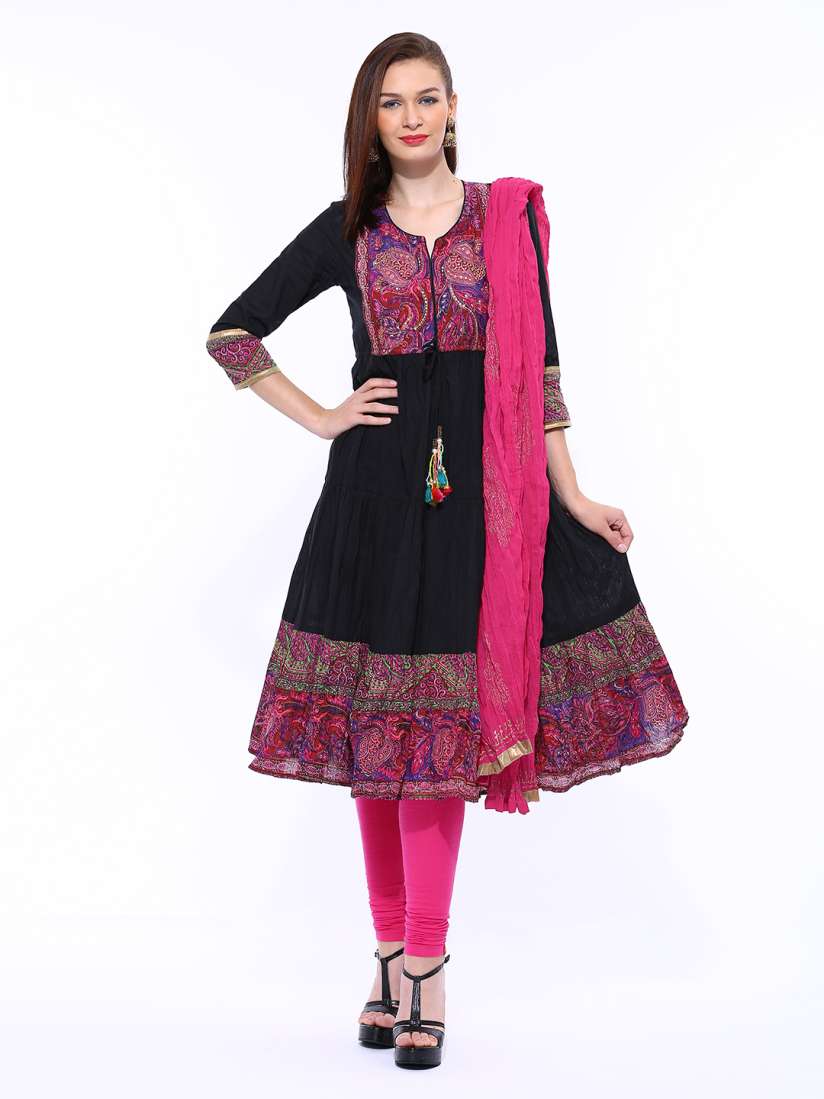Rain & rainbow black printed kurta churidar dupatta store