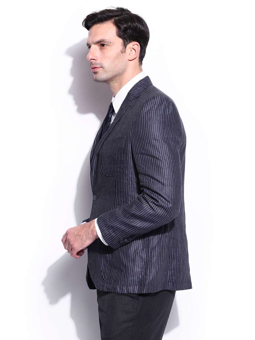 Buy Raymond Men Navy Linen Striped Contemporary Fit Blazer Blazers for Men 386203 Myntra