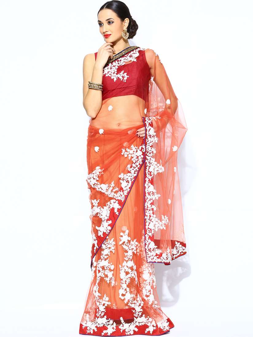 Buy Ritu Kumar Rust Orange Embroidered Bridal Saree Sarees for Women 551431 Myntra