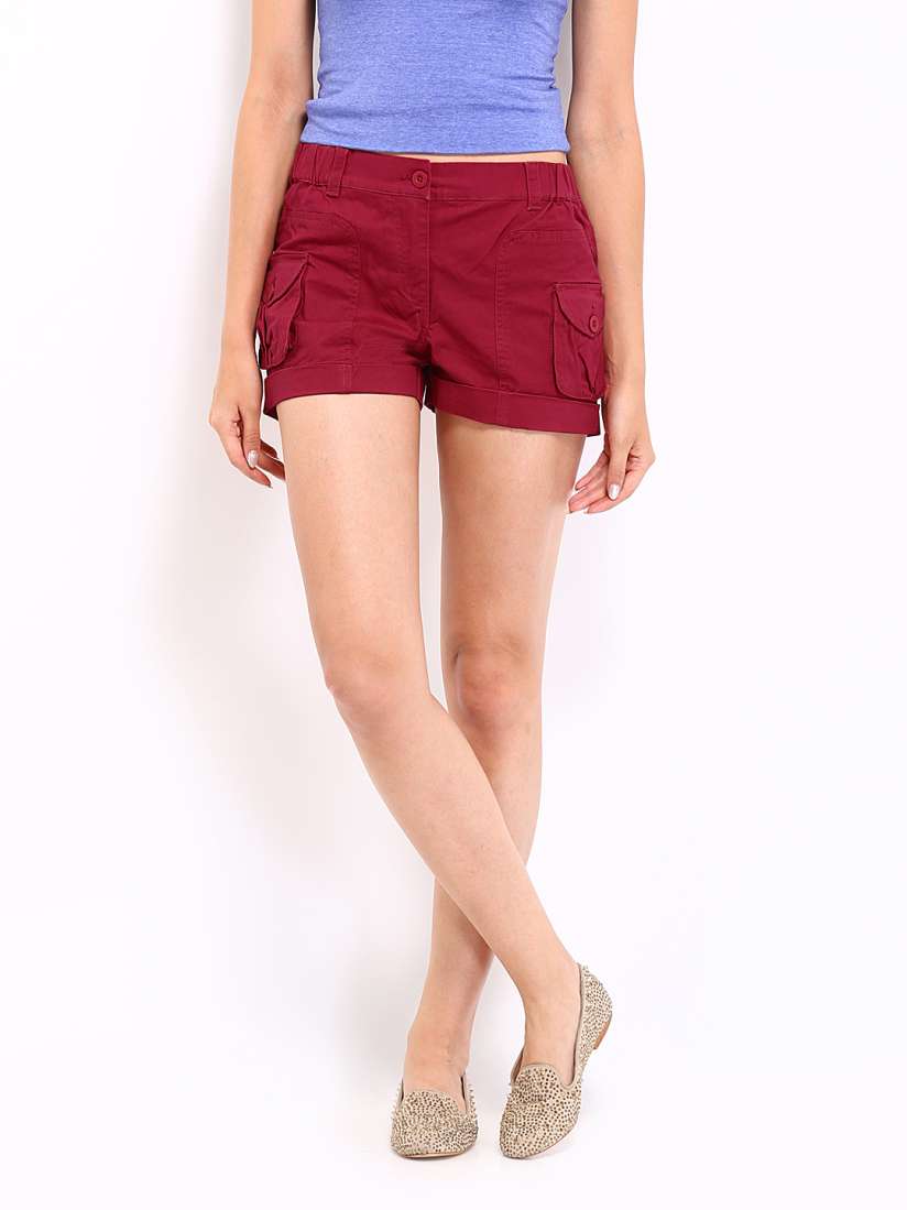 Red cargo shorts womens discount