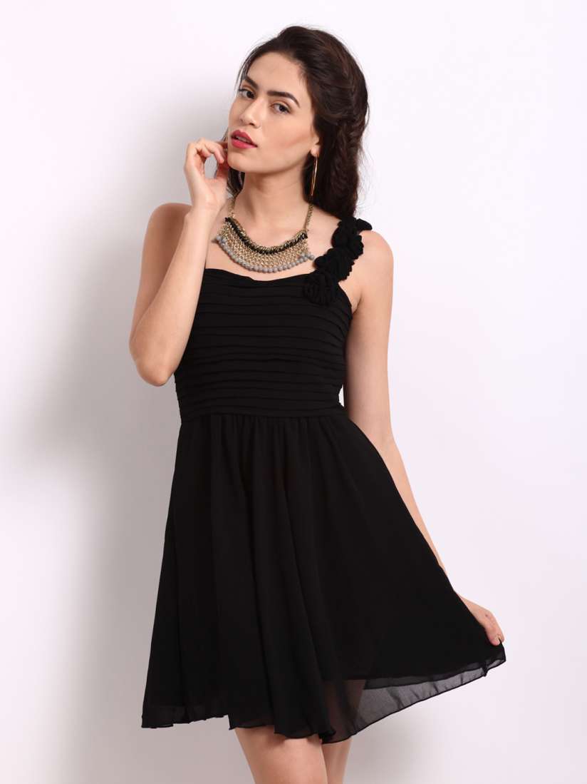 Buy The Vanca Black Georgette Fit Flare Dress Dresses for Women 166497 Myntra