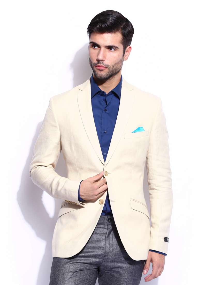 Buy Theme Men Cream Coloured Linen Blazer Blazers for Men 439195 Myntra