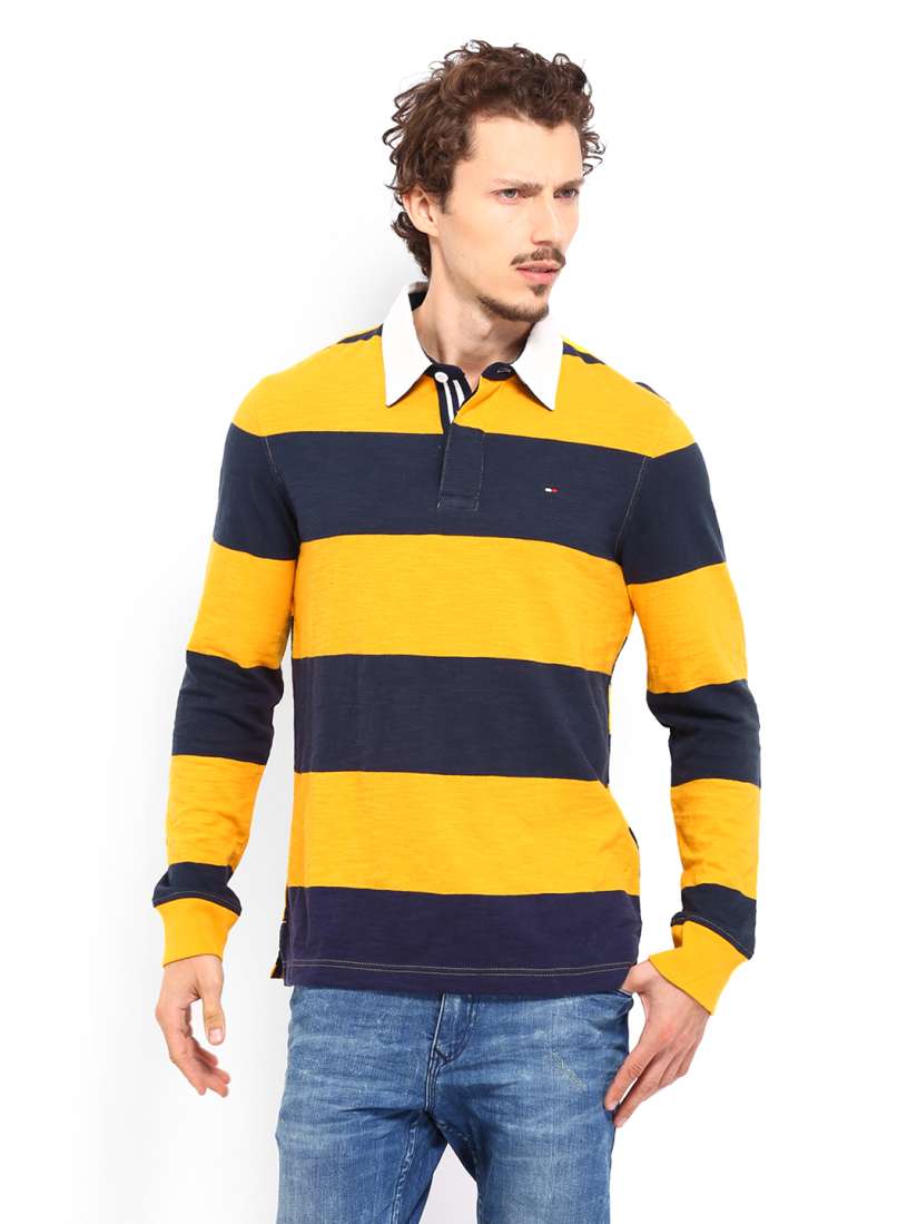 Navy blue and yellow tommy hilfiger shirt hot sale