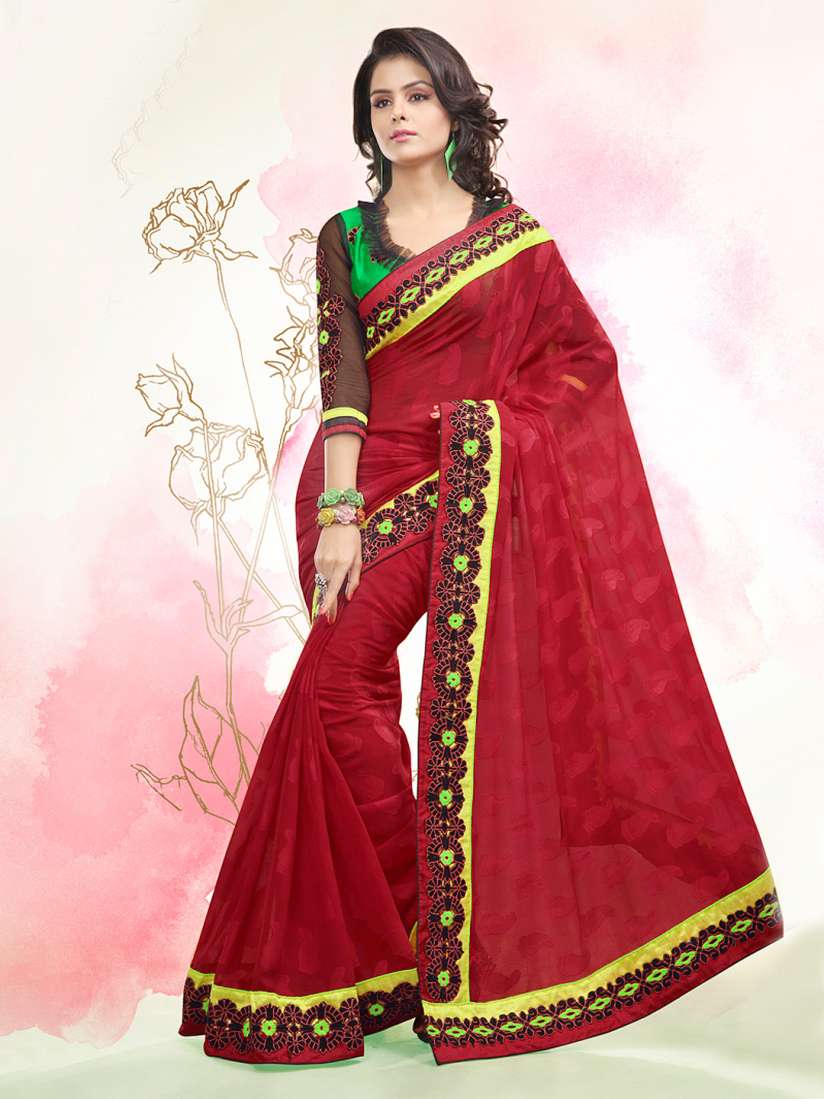 Buy Touch Trends Maroon Jacquard Partywear Saree Sarees for Women 559558 Myntra