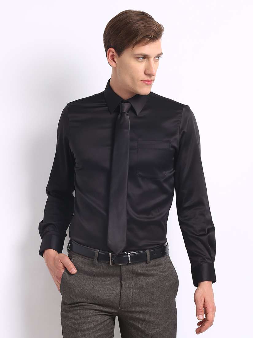 Black formal shirt with tie best sale