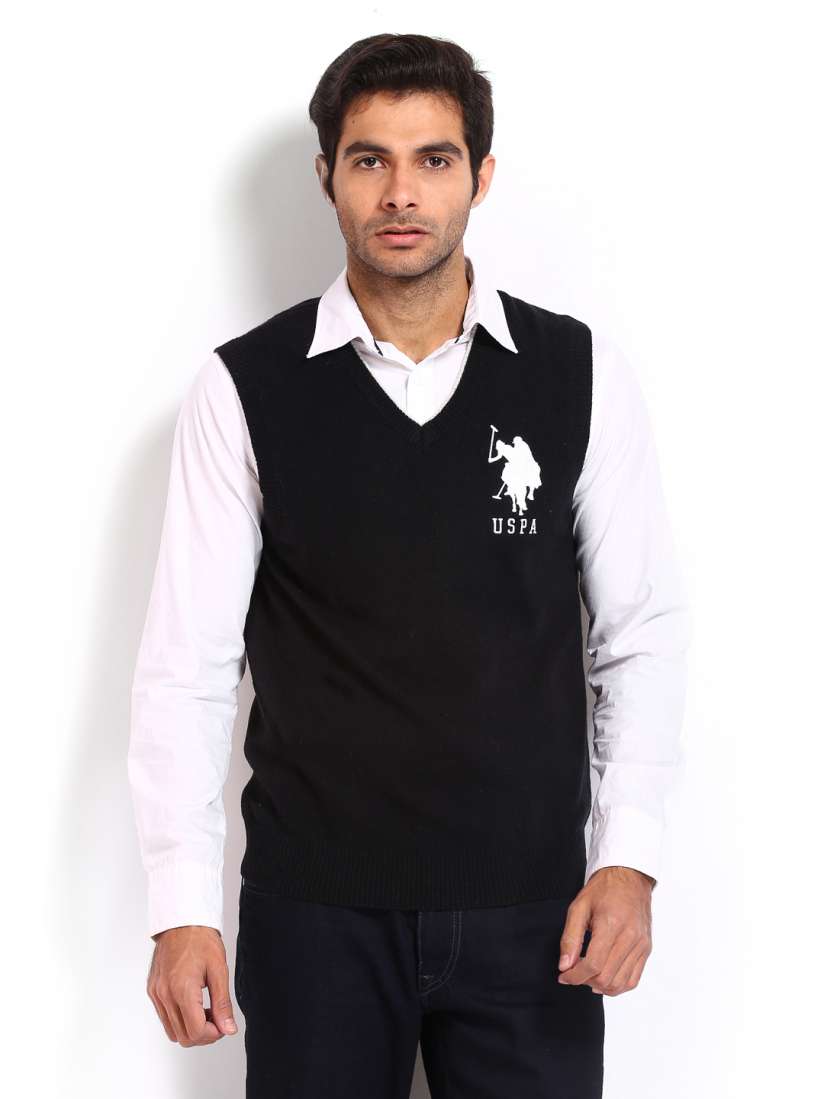 Buy U.S. Polo Assn. Men Black Lambswool Sleeveless Sweater Sweaters for Men 522284 Myntra