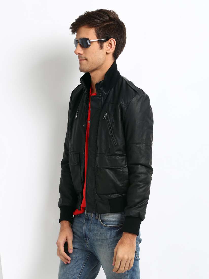Buy United Colors of Benetton Men Black Eco Leather Jacket Jackets for Men 182686 Myntra