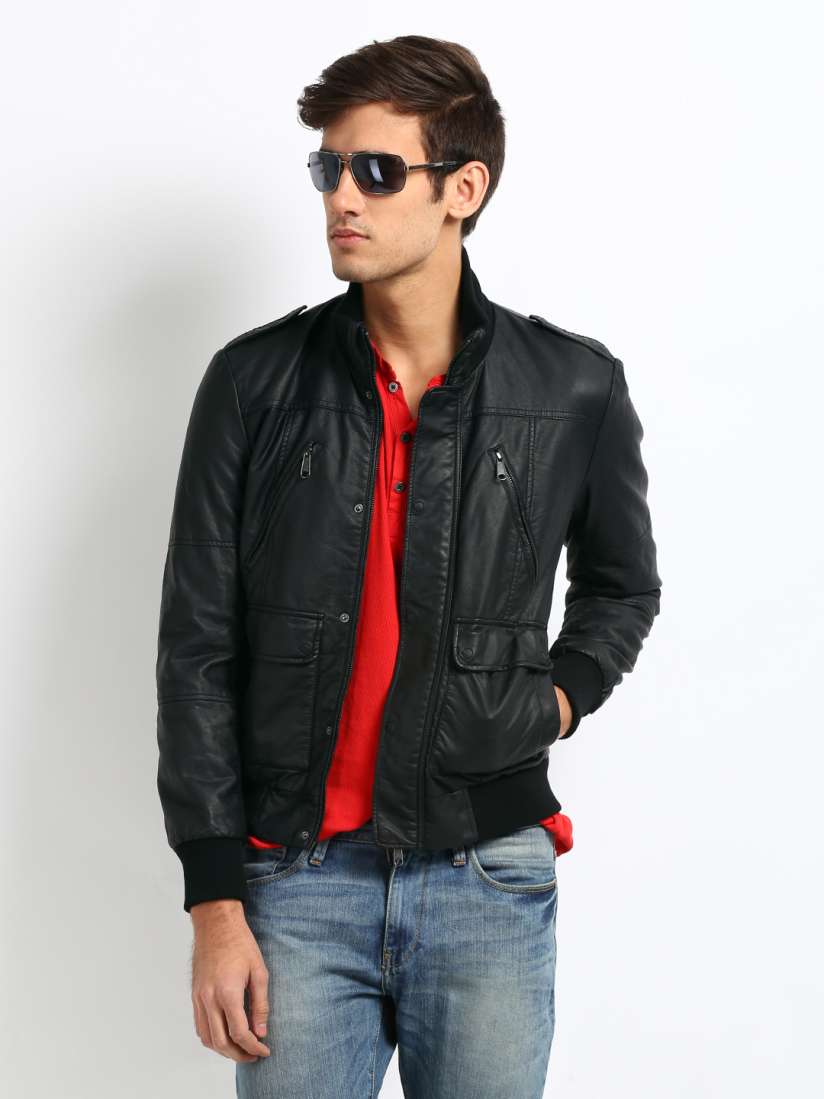 Buy United Colors of Benetton Men Black Eco Leather Jacket Jackets for Men 182686 Myntra