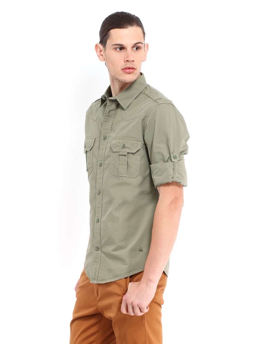 Buy United Colors of Benetton Men Olive Green Slim Fit Casual Shirt Shirts for Men 228280 Myntra