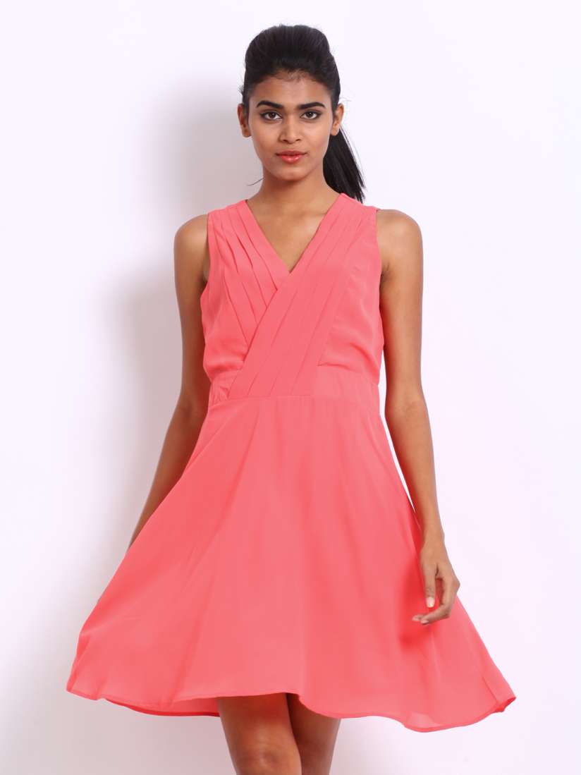 Buy Vero Moda Coral Pink Fit Flare Dress Dresses for Women 262489 Myntra