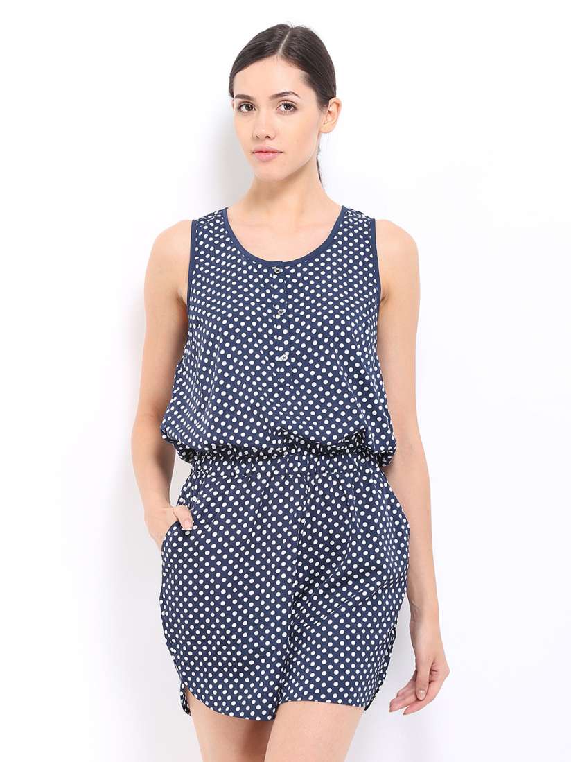 Navy polka dot playsuit online