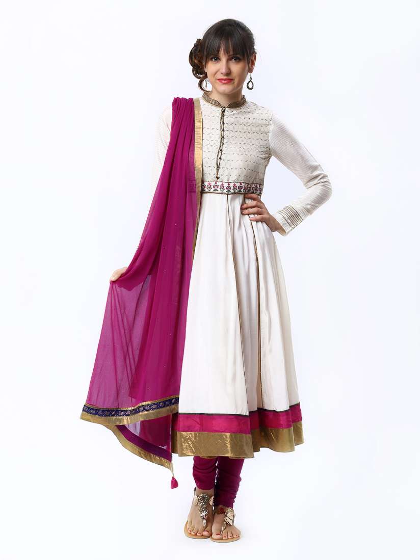 Buy WISHFUL by W Women Off White Magenta Anarkali Churidar Kurta with Dupatta Kurta Sets for Women 443265 Myntra