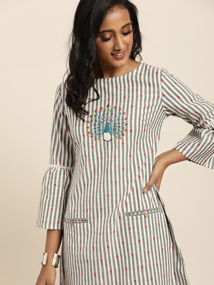 Buy Taavi Women Grey Black Lambani Embroidered A Line Sustainable Dress Dresses for Women 10757144 Myntra