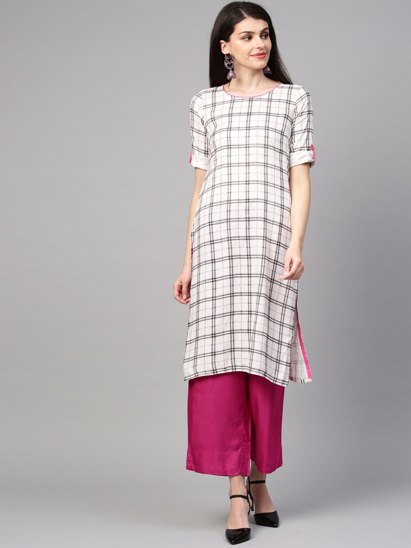 Aurelia checked straight kurta store