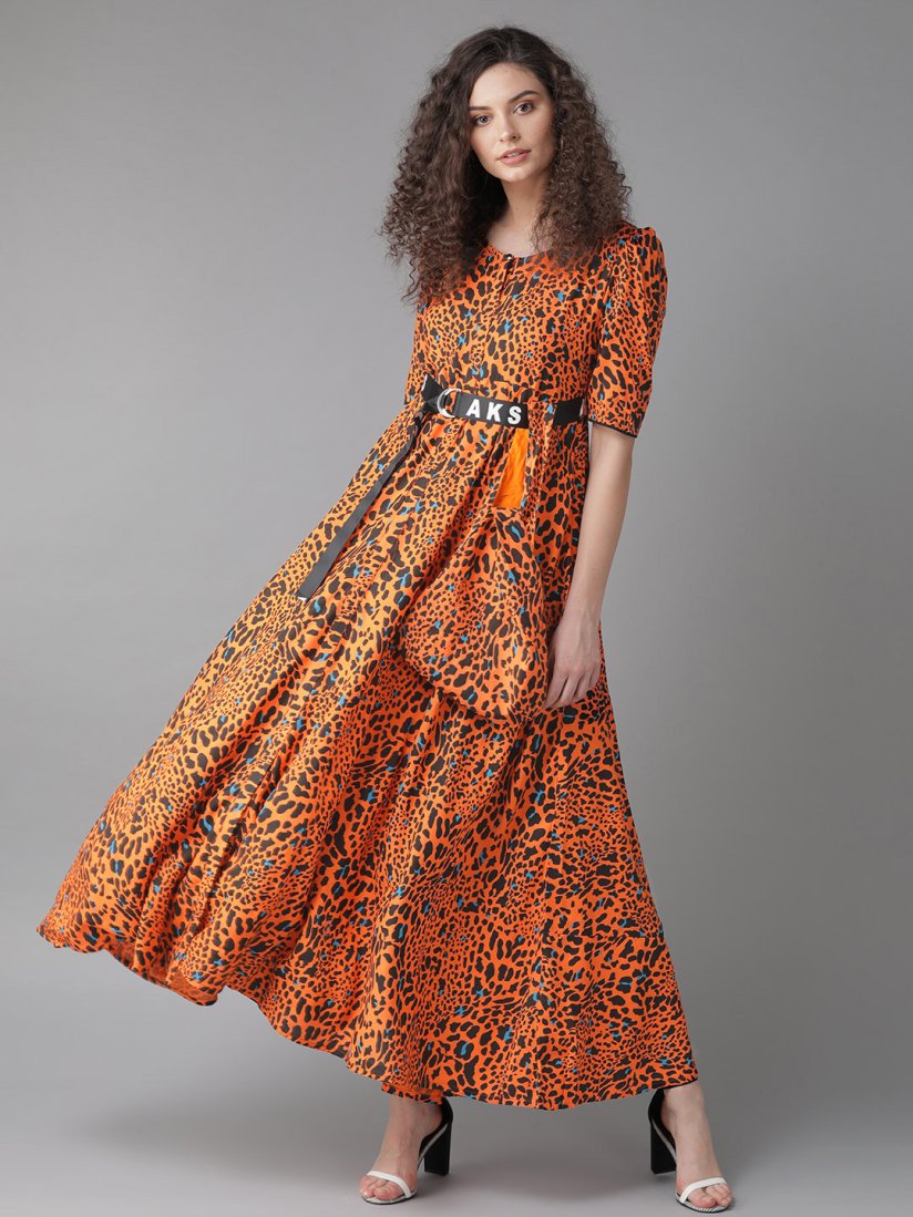 Buy AKS Women Orange Black Animal Printed Maxi Dress Dresses for Women 11489992 Myntra