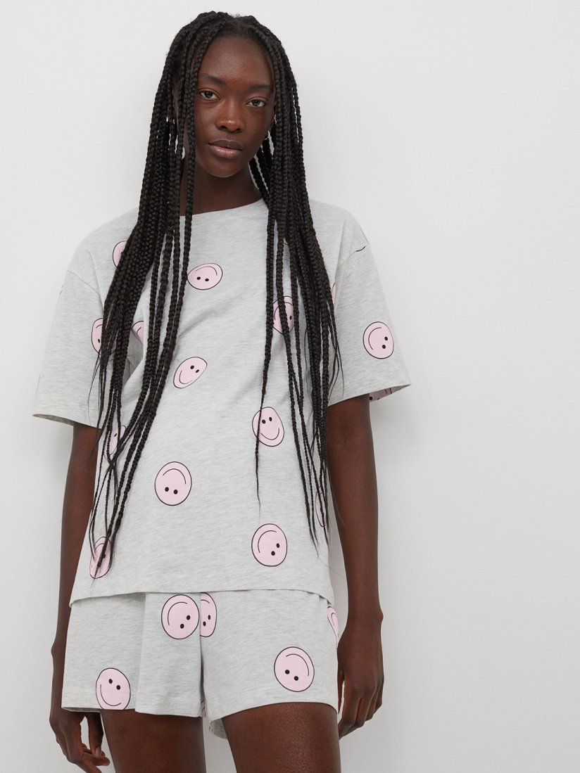 Buy H M Women Grey Pink Smiley Printed Cotton Night Suit Night suits for Women 14929172 Myntra