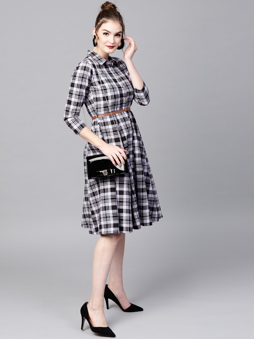 Buy SASSAFRAS Women Black Lavender Checked Shirt Dress Dresses for Women 6991735 Myntra