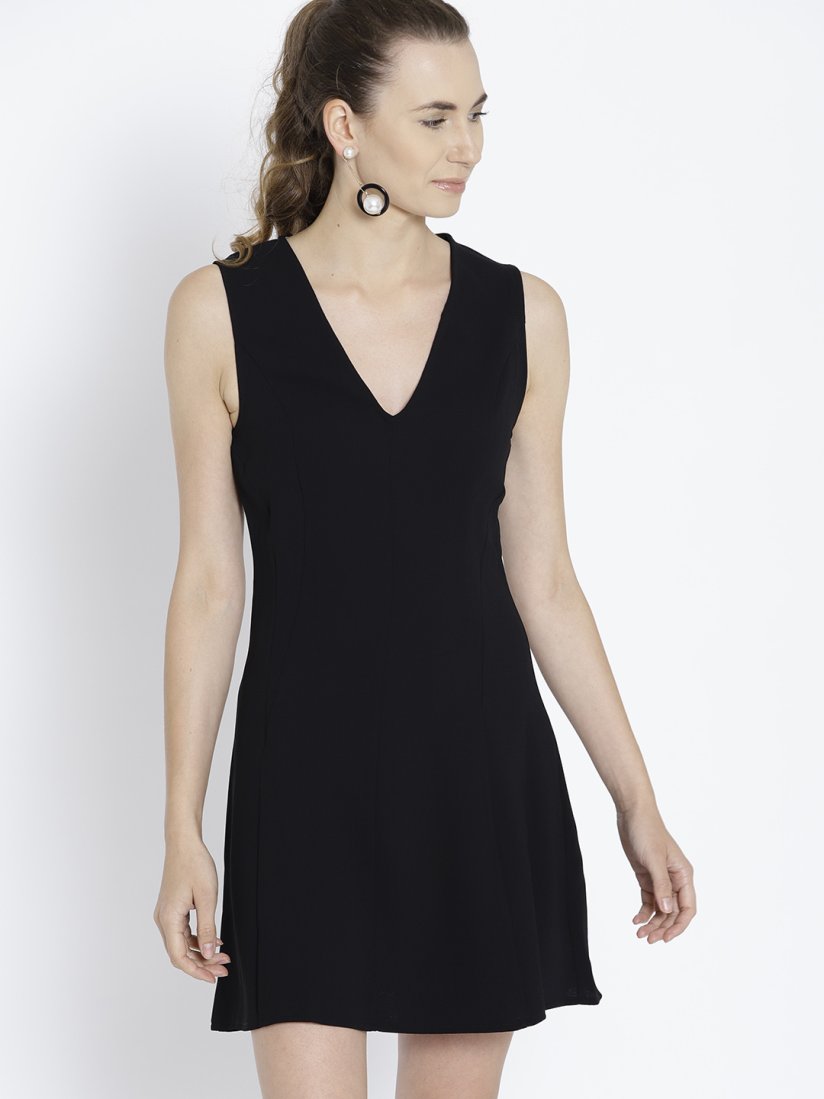Buy MANGO Women Black Solid A Line Dress Dresses for Women 7158260 Myntra