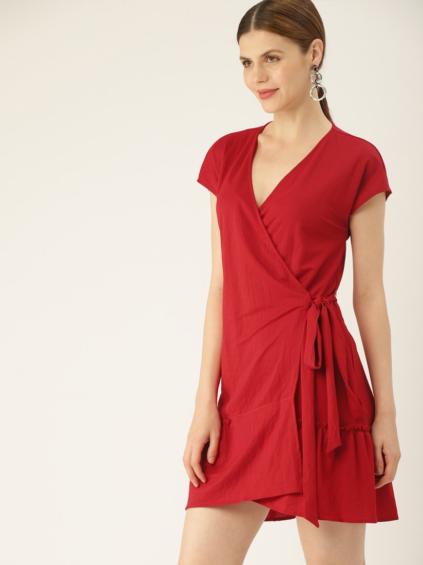 Buy MANGO Women Solid Red Wrap Dress Dresses for Women 9432783 Myntra