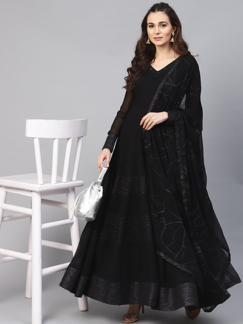 Solid black anarkali hot sale