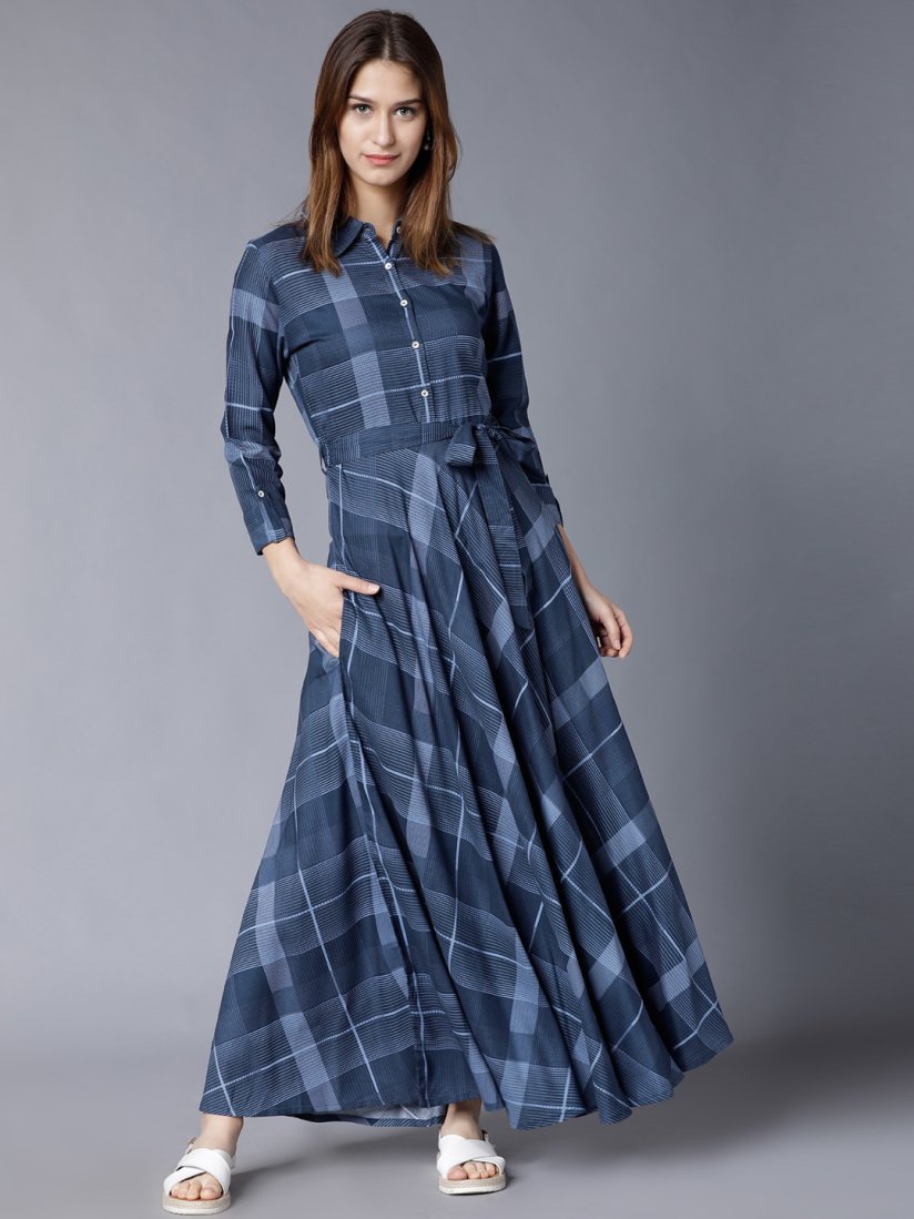Vishudh navy blue printed maxi dress cheap