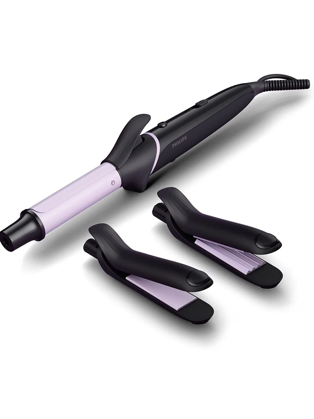 Philips Black Purple Hair Styling Set BHH816/00 with Hair  Crimper-Straightener Curler