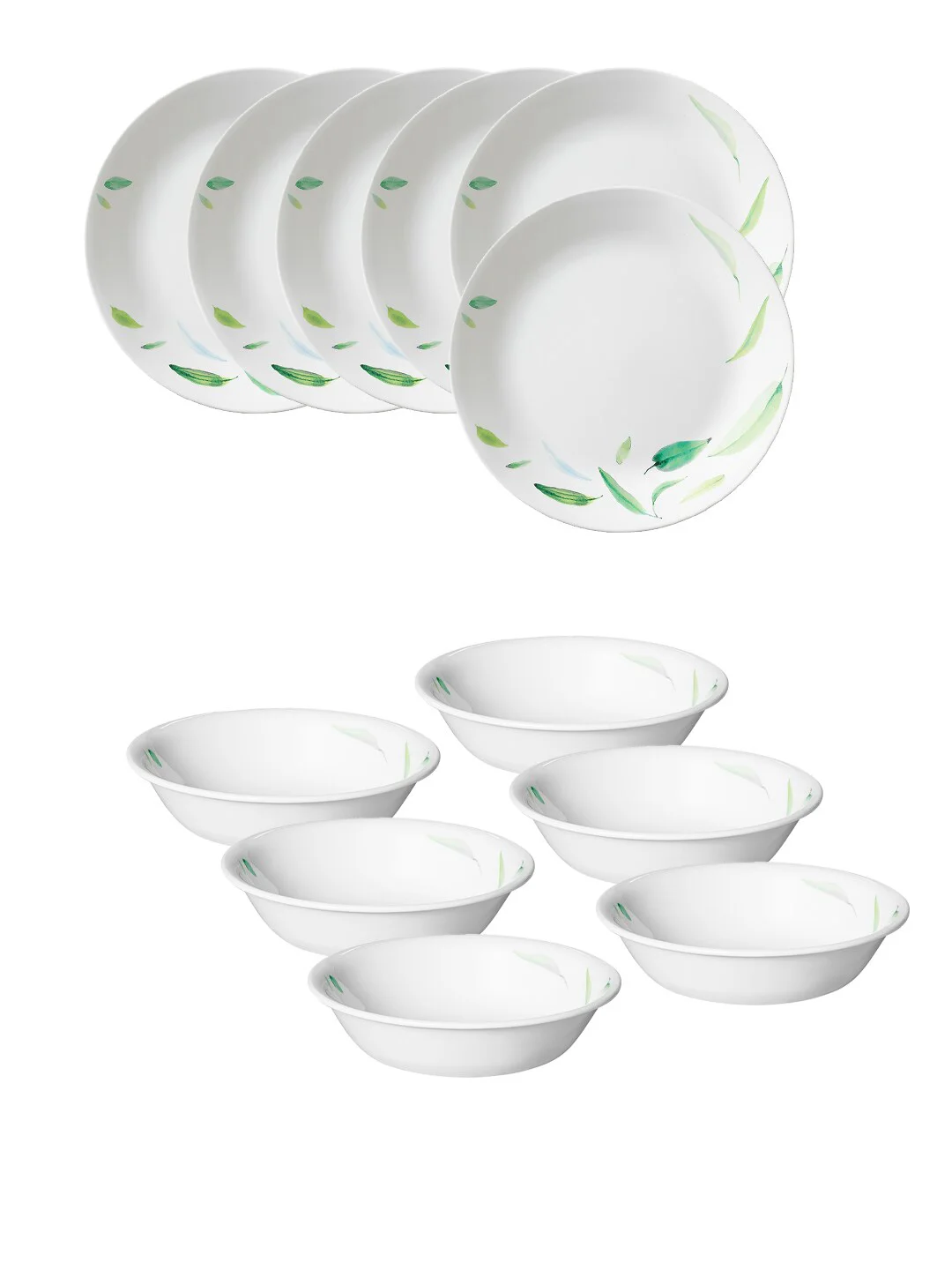 Corelle Asia Collection Dancing Leaves White Vitrelle Glass Microwave Safe  12 Piece Dinner Set