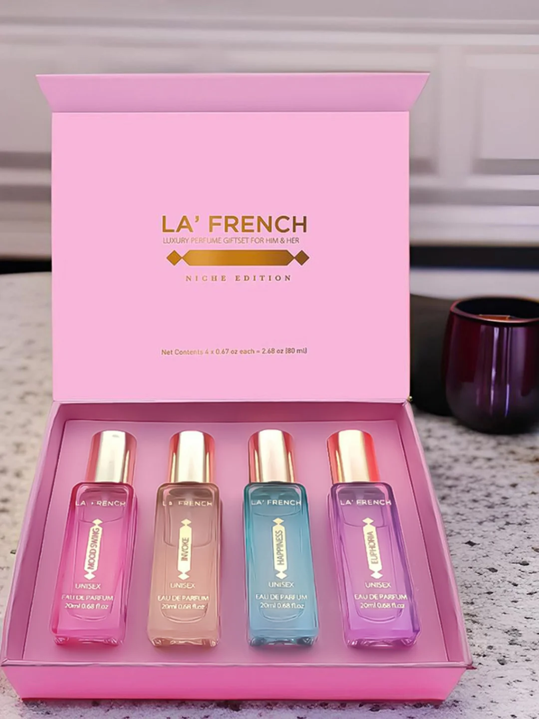 La French Unisex Perfume Gift Set Euphoria, Invoke, Happiness, Mood Swing  20ml each
