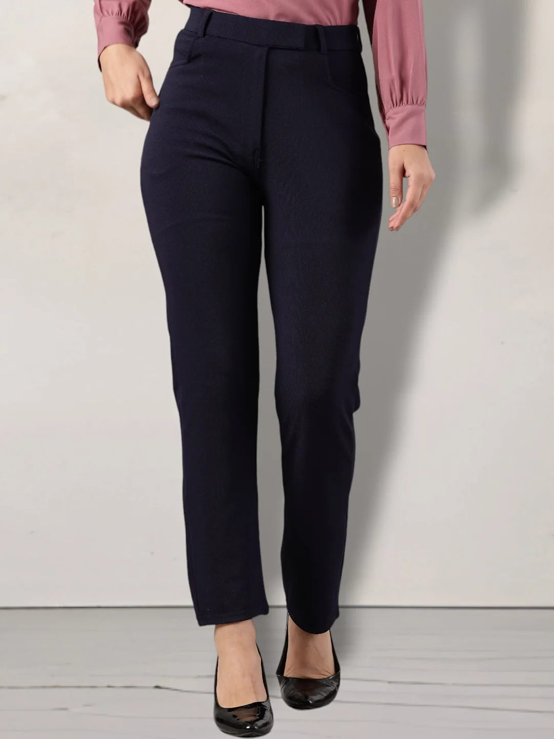 Buy FITHUB Women High-Rise Wrinkle Free Trousers Trousers for