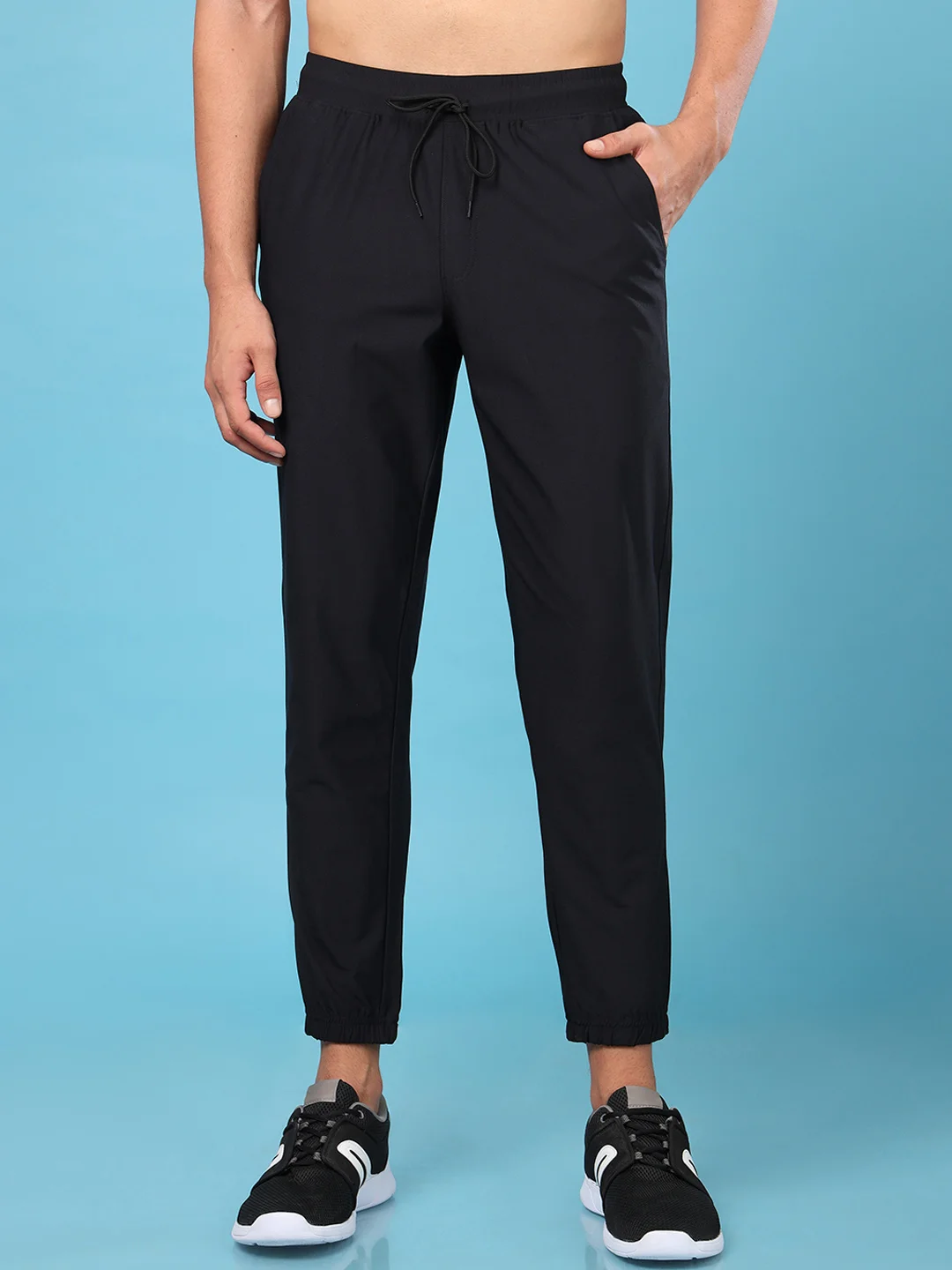 Mid Rise Mens Black Slim Fit Joggers HIGHLANDER Men Black Mid-Rise