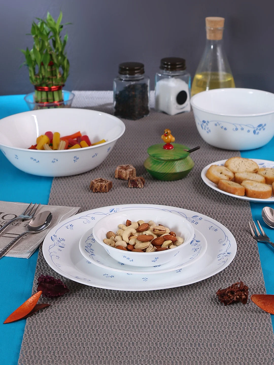 Glass Bowl Blue Glass Plate Set Opal Glass 13pcs Dinner Set Of